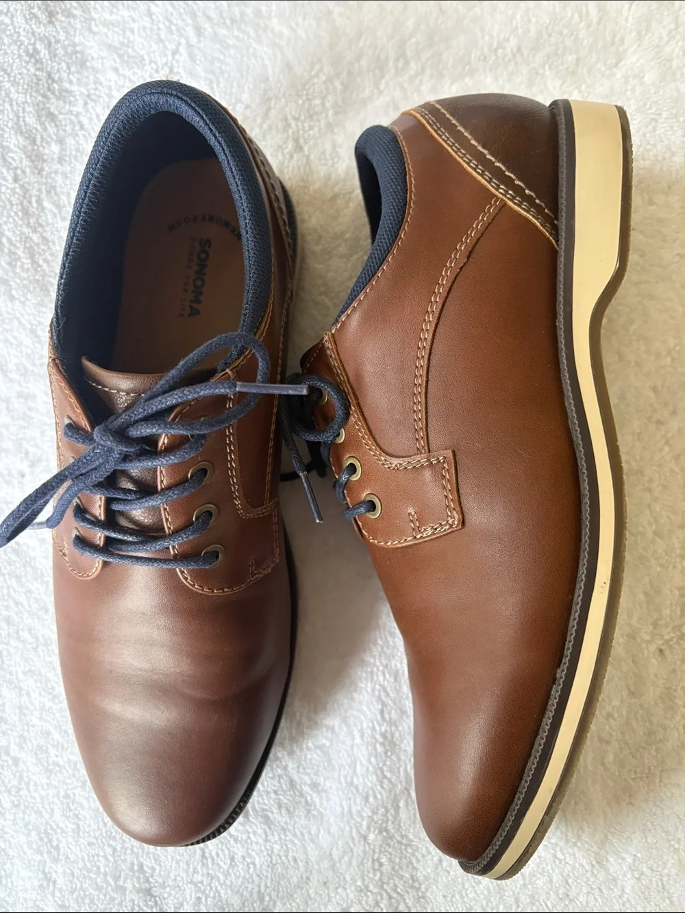 Sonoma Boys Villian Brown Oxford Dress Shoes Size 5 Memory Foam Excellent